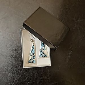 Vintage Sterling Silver Turquoise Inlay Dangle Earrings
